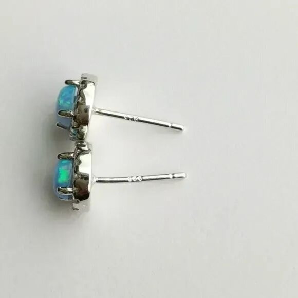 BLUE opal cz halo necklace earring set in Sterling Silver - Picture 6 of 7